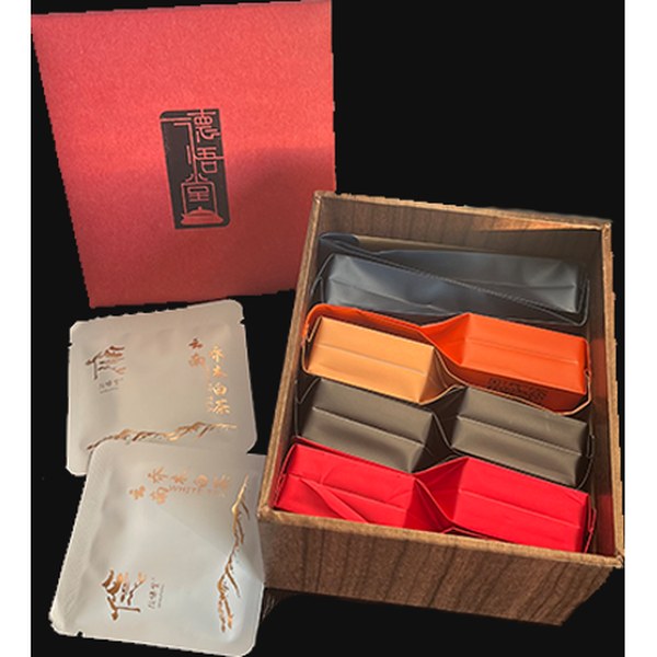 散拼款口粮茶实拍（木纹内盒四色泡袋·白茶红茶熟普岩茶）